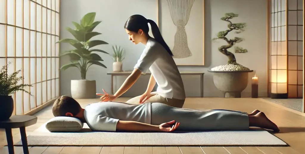 Shiatsu Massage Anwendung auf dem Boden