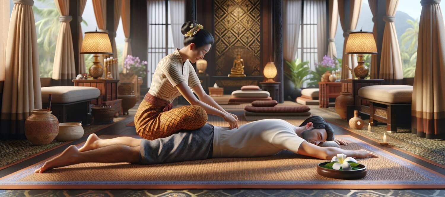 Thai Massage auf dem Boden durchgeführt