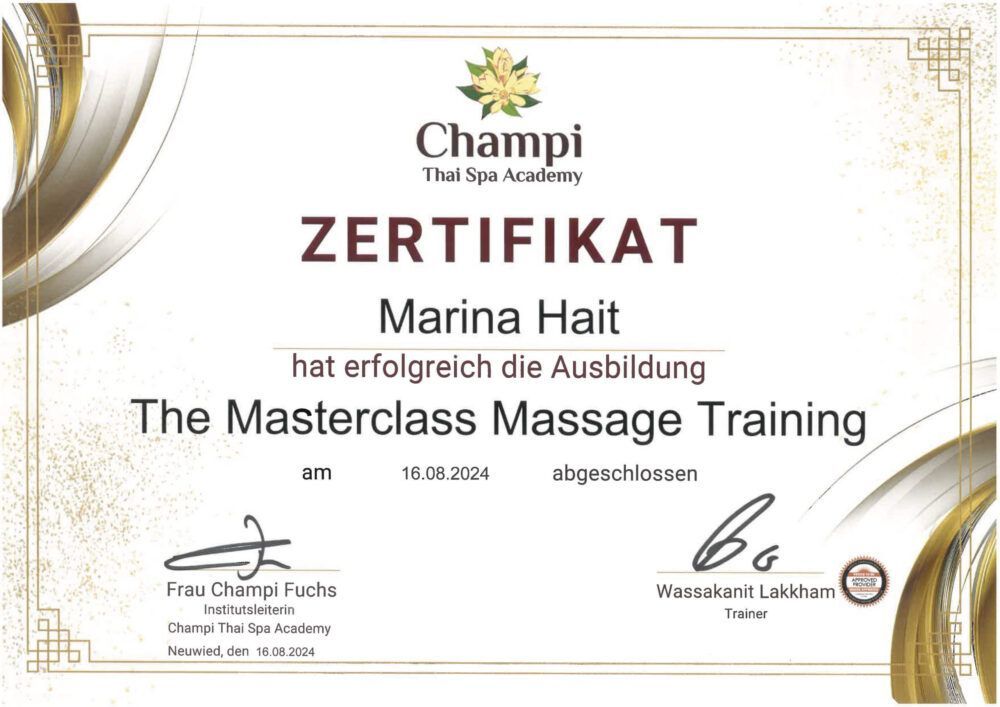 Zertifikat-Champi Thai Spa Academy-Marina-Hait